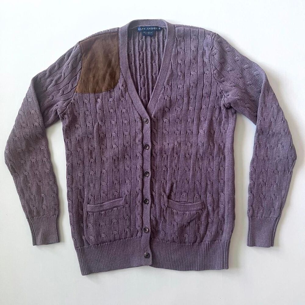 vintage 90s Ralph Lauren blue label cable knit purple cardigan